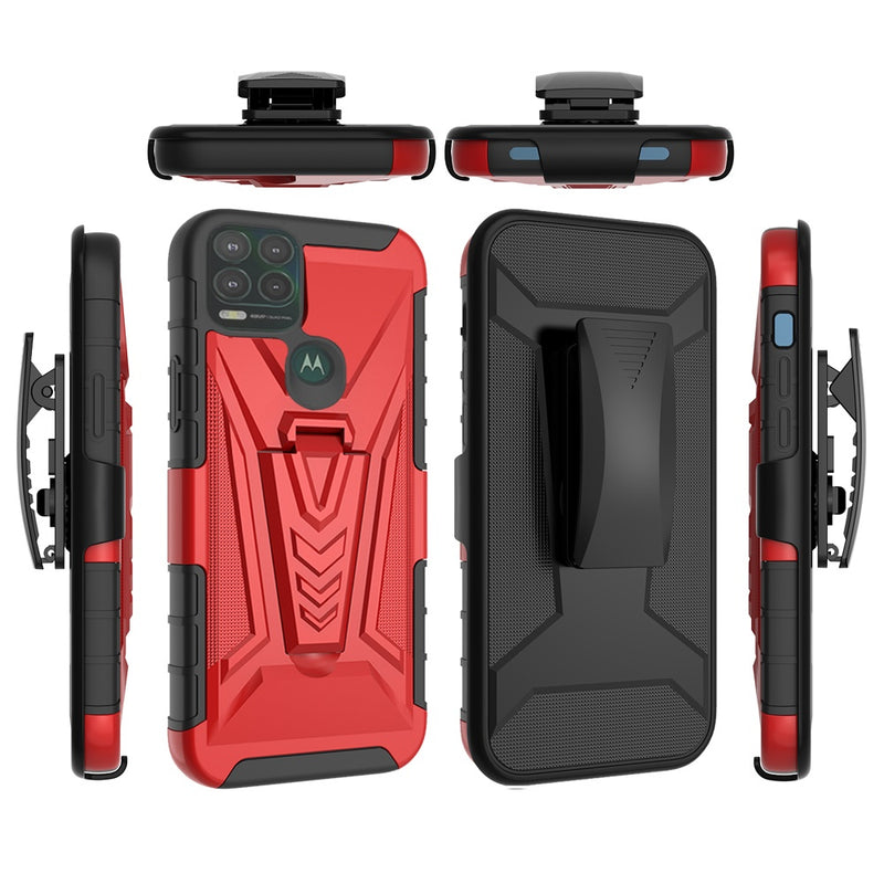 For iPhone 13 Pro V 3in1 Combo Kickstand Holster Cover Case - Red