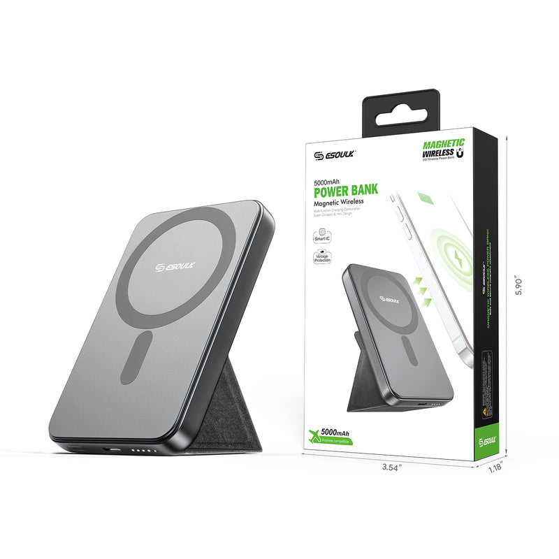 Esoulk 5000mAh FoldableEK-4001BK Magentic Wireless Charging Stand Retail Packaging Black