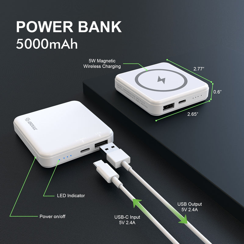 EP31-WH: 5000mAh 5W MAGNETIC WIRELESS POWER BANK