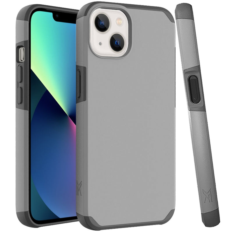 For iPhone 13 Premium Minimalistic Slim Tough ShockProof Hybrid Case Cover - Charcoal Grey