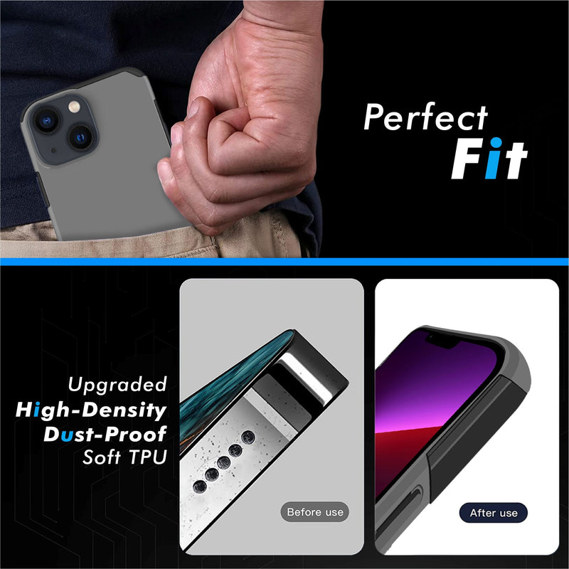 For iPhone 13 Premium Minimalistic Slim Tough ShockProof Hybrid Case Cover - Charcoal Grey