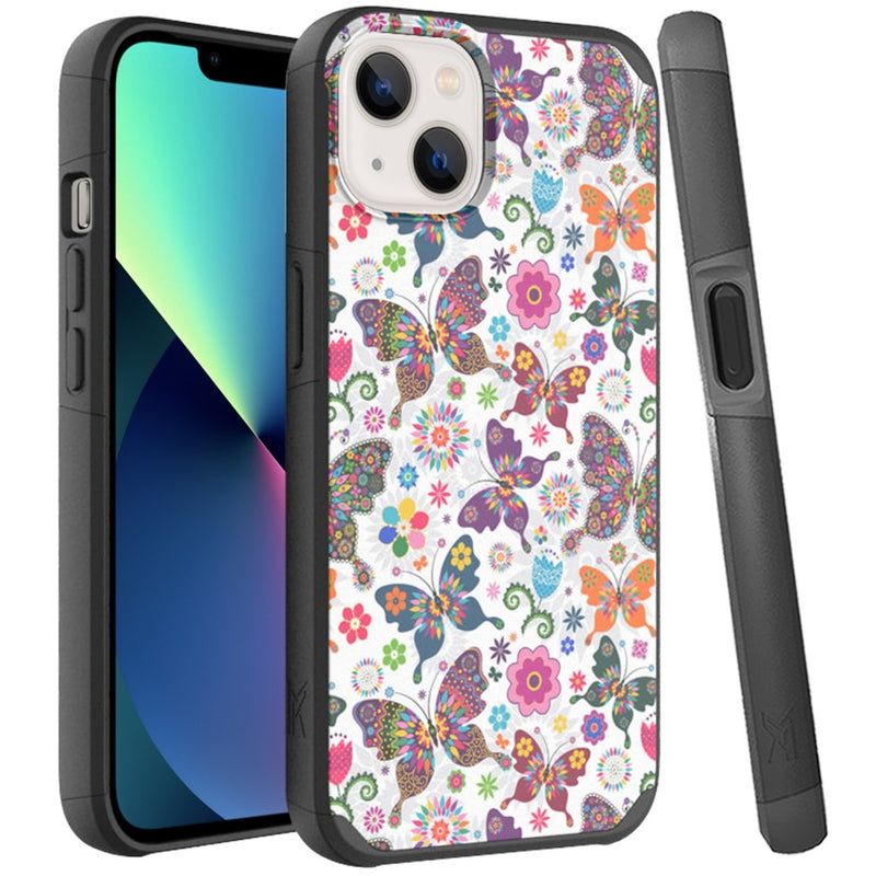 For iPhone 13 Premium Minimalistic Slim Tough ShockProof Hybrid Case Cover - Harmonious Butterfly Floral