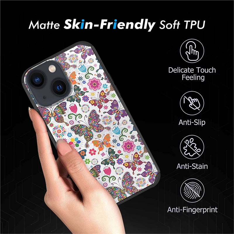 For iPhone 13 Premium Minimalistic Slim Tough ShockProof Hybrid Case Cover - Harmonious Butterfly Floral