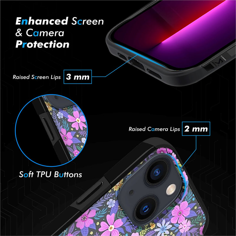 For iPhone 13 Premium Minimalistic Slim Tough ShockProof Hybrid Case Cover - Mystical Floral Boom