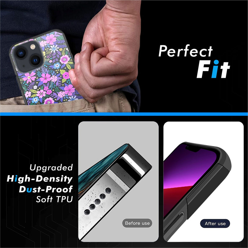 For iPhone 13 Premium Minimalistic Slim Tough ShockProof Hybrid Case Cover - Mystical Floral Boom