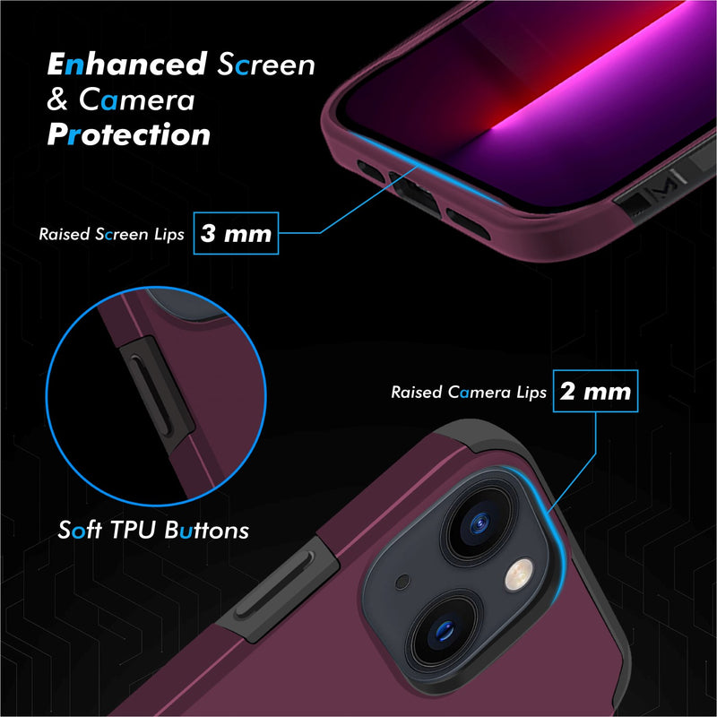 For iPhone 13 Premium Minimalistic Slim Tough ShockProof Hybrid Case Cover - Magenta Purple