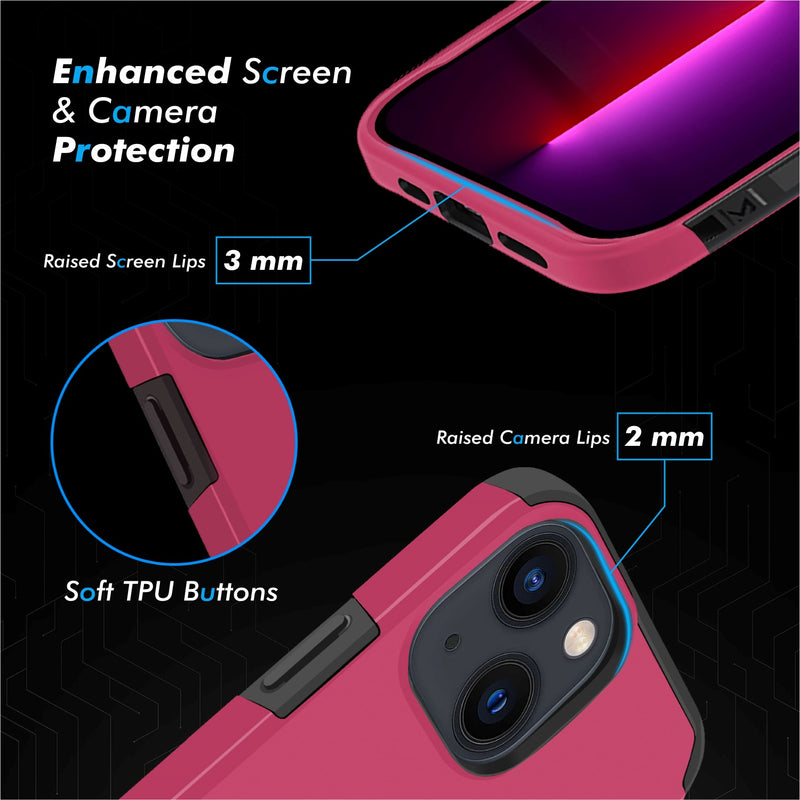 For iPhone 13 Premium Minimalistic Slim Tough ShockProof Hybrid Case Cover - Virtual Pink