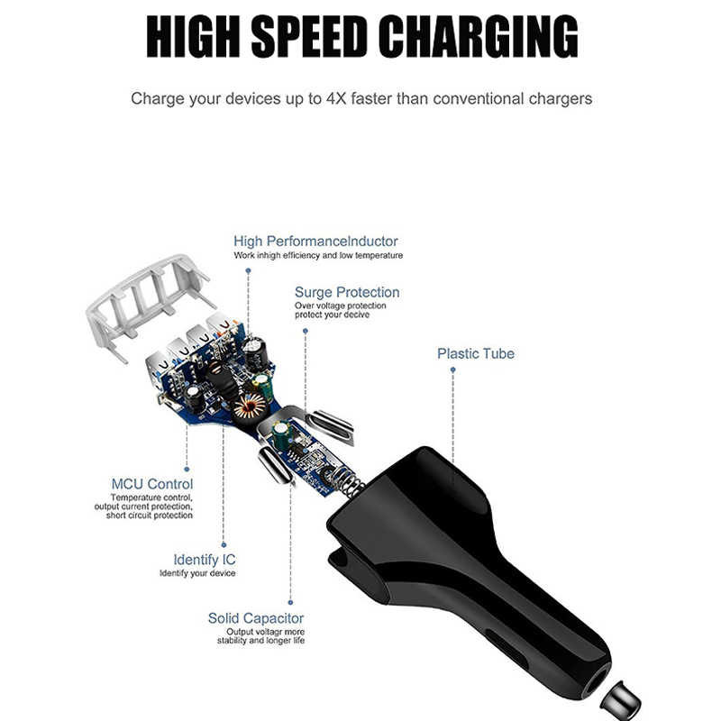 SEETEL Fast Car Charger 35W 4 USB Ports QC 3.0 for iPhone/Samsung/iPad Model: YSY-C009 - Black