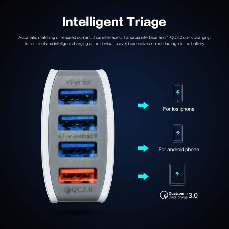 SEETEL Fast Car Charger 35W 4 USB Ports QC 3.0 for iPhone/Samsung/iPad Model: YSY-C009 - White