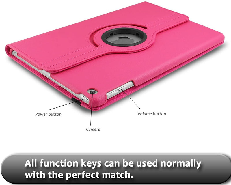 Rotating Case for iPad 9.7 2018 2017 / iPad Air 2 / iPad Air - 360 Degree Rotating Stand Protective Cover with Auto Sleep Wake for iPad 9.7 inch (6th Gen, 5th Gen) / iPad Air 2 / iPad Air - Hot Pink