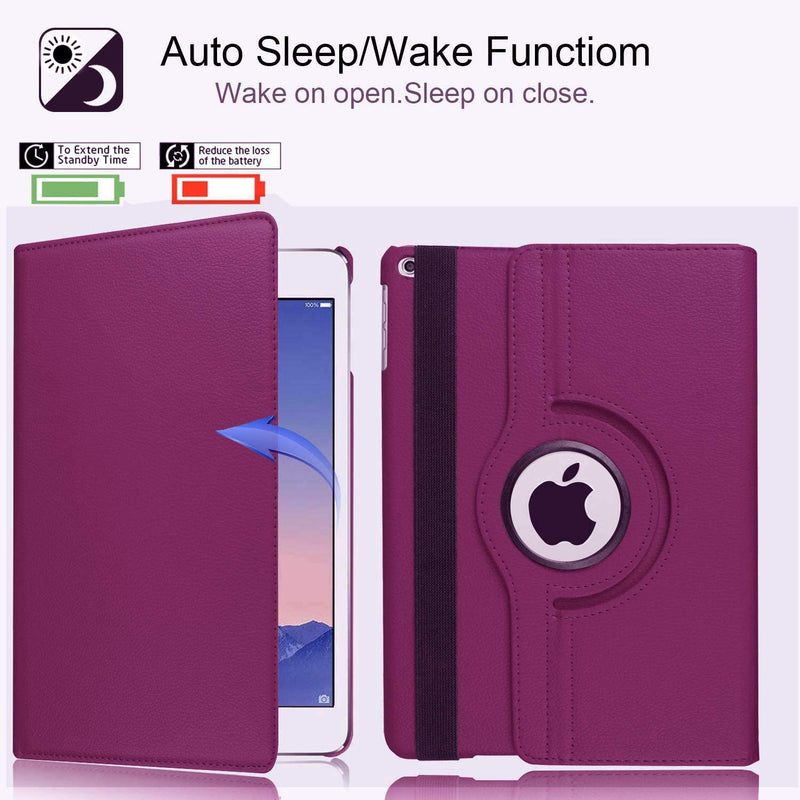 Rotating Case for iPad 9.7 2018 2017 / iPad Air 2 / iPad Air - 360 Degree Rotating Stand Protective Cover with Auto Sleep Wake for iPad 9.7 inch (6th Gen, 5th Gen) / iPad Air 2 / iPad Air - Purple