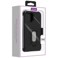 Asmyna Grip Stand Protector Case Combo (with Black Holster)(with Card Wallet) for Apple iPhone 12 (6.1) / 12 Pro (6.1) - Black / Black