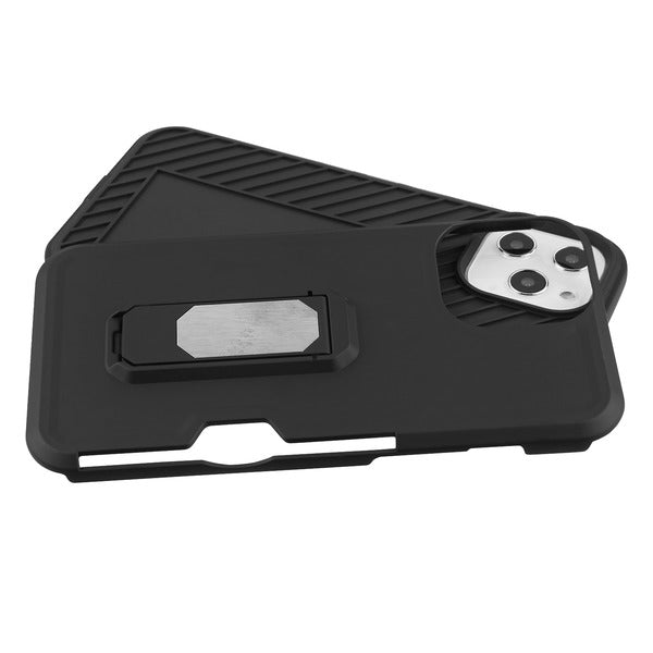 Asmyna Grip Stand Protector Case Combo (with Black Holster)(with Card Wallet) for Apple iPhone 12 (6.1) / 12 Pro (6.1) - Black / Black