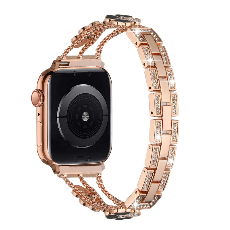 For Apple Watch Size 38/40/41mm Heart Diamond Zinc Alloy Watch Band - Rose Gold+Black Heart Accessory