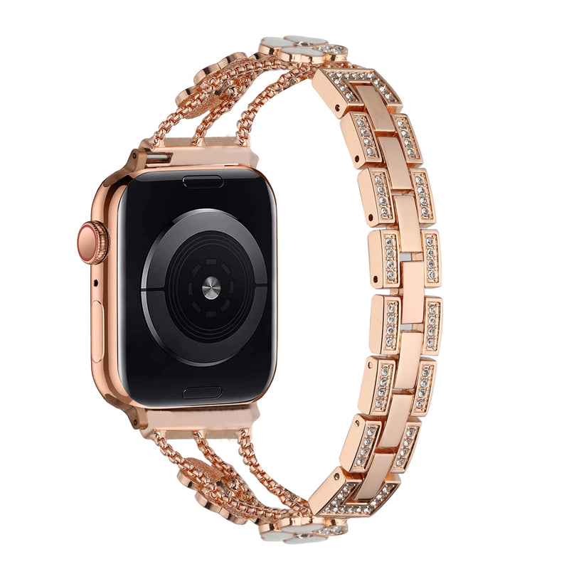 For Apple Watch Size 38/40/41mm Heart Diamond Zinc Alloy Watch Band - Rose Gold+White Heart Accessory