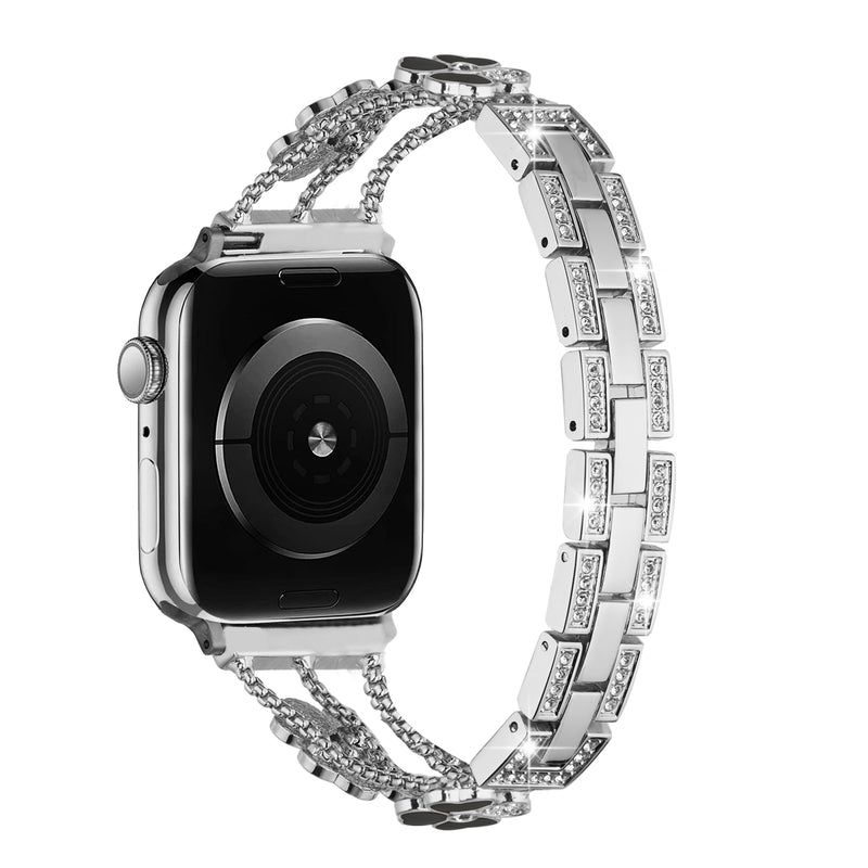 For Apple Watch Size 38/40/41mm Heart Diamond Zinc Alloy Watch Band - Silver+Black Heart Accessory