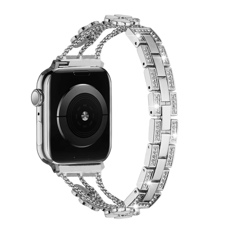 For Apple Watch Size 38/40/41mm Heart Diamond Zinc Alloy Watch Band - Silver+White Heart Accessory