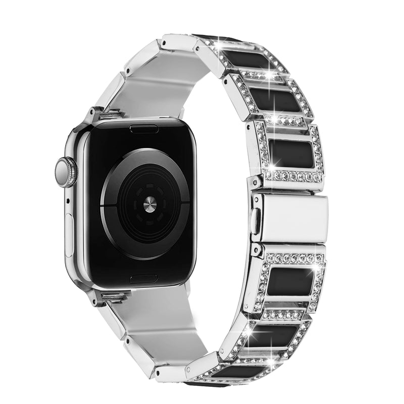 For Apple Watch Size 38/40/41mm Jewel Diamond Bling Zinc Alloy Watch Band - Silver+Black