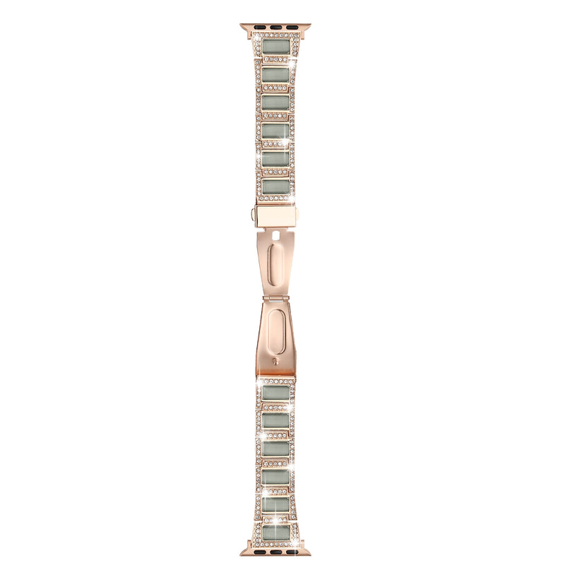 For Apple Watch Size 38/40/41mm Jewel Diamond Bling Zinc Alloy Watch Band - Rose Gold+Light Blue