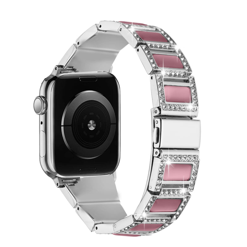 For Apple Watch Size 38/40/41mm Jewel Diamond Bling Zinc Alloy Watch Band - Silver+Pink