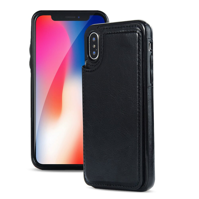 Back Cover PU Leather Wallet Case for iPhone X/XS - Black