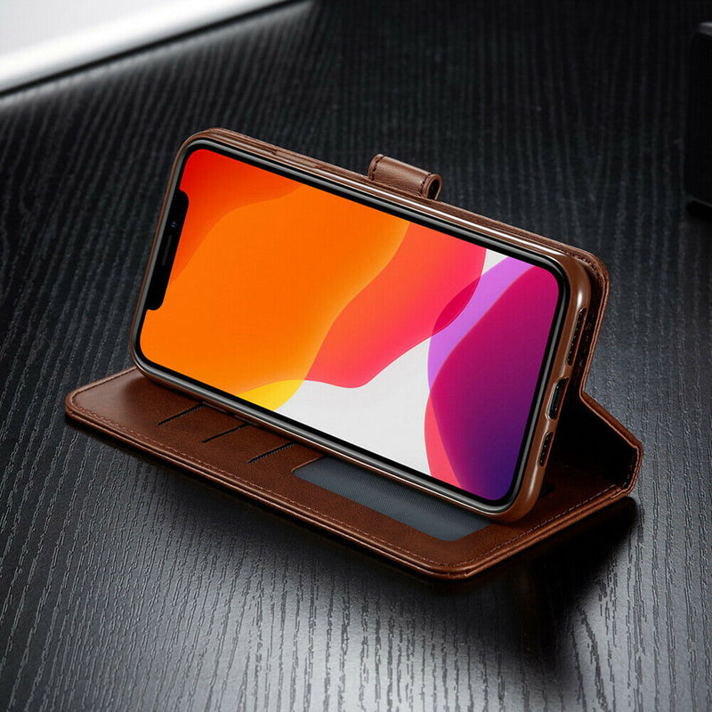 LC.IMEEKE PU Leather Wallet Case with Magnetic Flip Cover For Samsung A72 5G - Brown