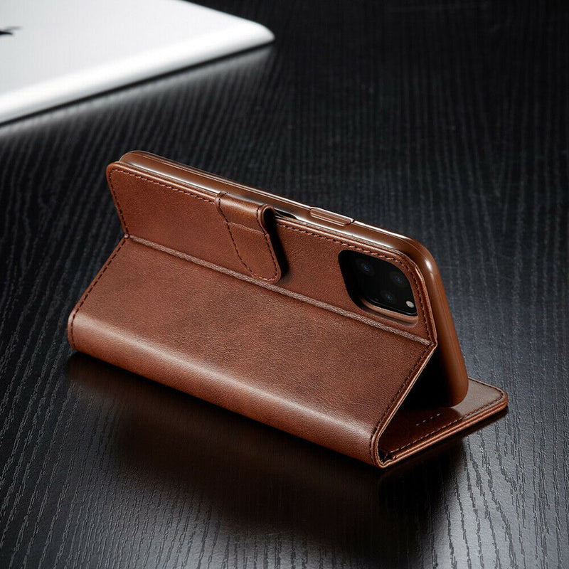 LC.IMEEKE PU Leather Wallet Case with Magnetic Flip Cover For Samsung A72 5G - Brown