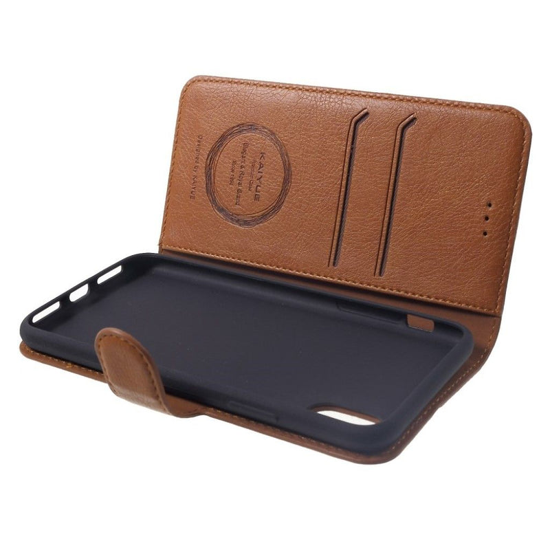 KAIYUE PU Leather Wallet Case with Magnetic Flip Cover For iPhone 12/12 Pro (6.1") - Brown
