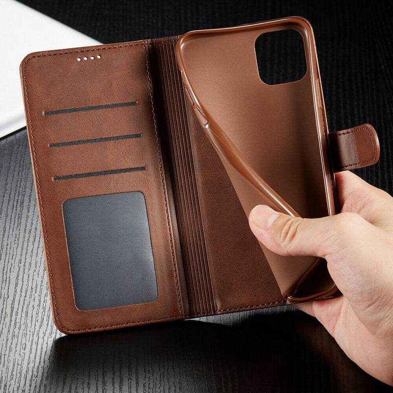 LC.IMEEKE PU Leather Wallet Case with Magnetic Flip Cover For Samsung A72 5G - Brown