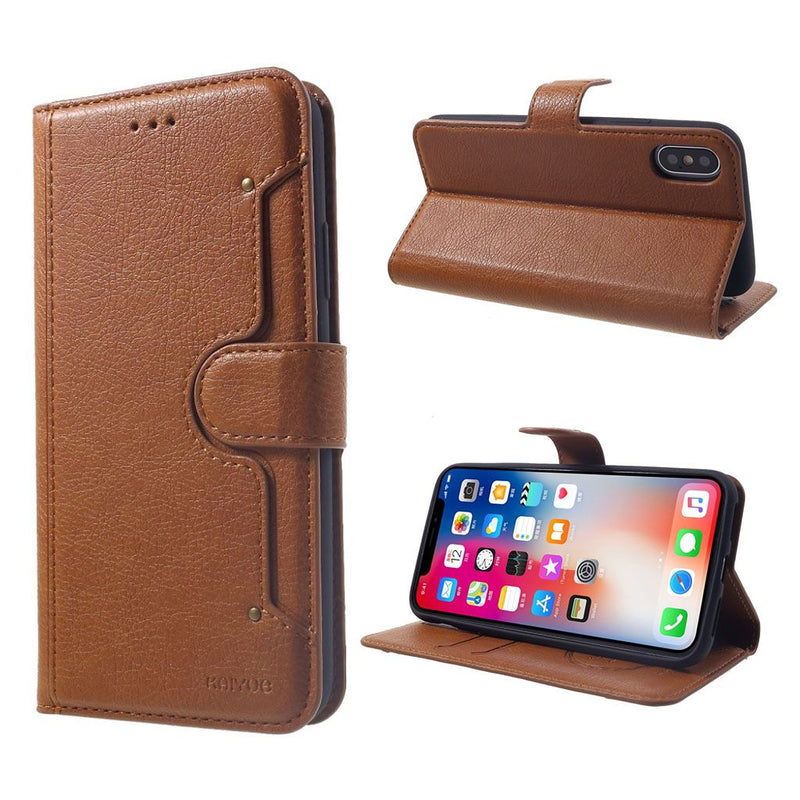 KAIYUE PU Leather Wallet Case with Magnetic Flip Cover For iPhone 12 Pro Max (6.7") - Brown