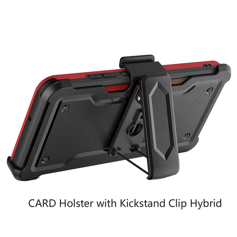 For Moto G Stylus 2021 CARD Holster with Kickstand Clip Hybrid Case Cover - Red