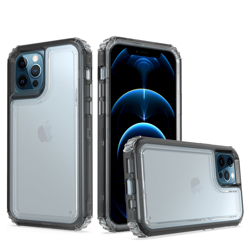For iPhone 12/Pro (6.1 Only) Premium Transparent Clear Hybrid Case Cover - Clear/Black