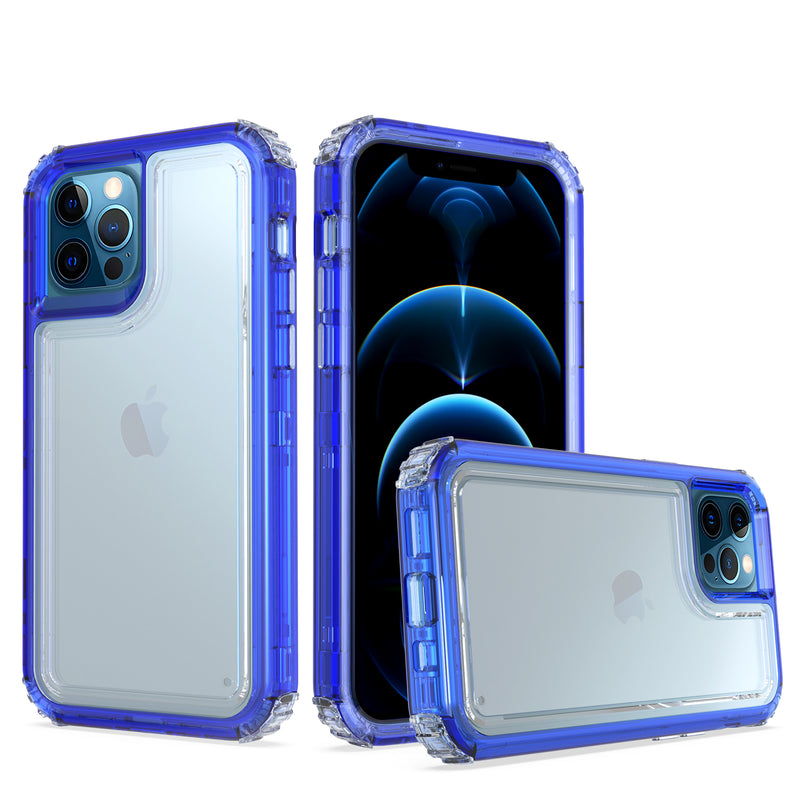 For iPhone 12 Pro Max 6.7 Premium Transparent Hybrid Case Cover - Clear/Blue