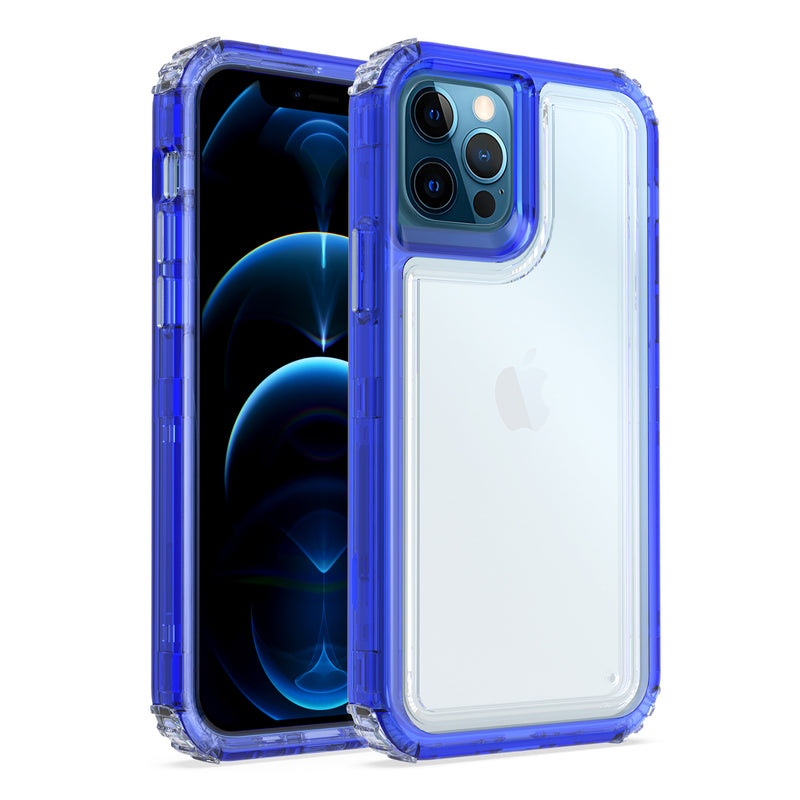 For iPhone 12 Pro Max 6.7 Premium Transparent Hybrid Case Cover - Clear/Blue