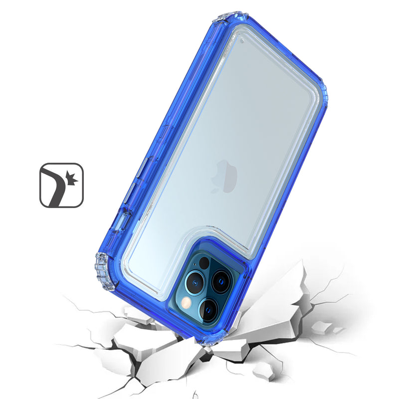 For iPhone 12 Pro Max 6.7 Premium Transparent Hybrid Case Cover - Clear/Blue