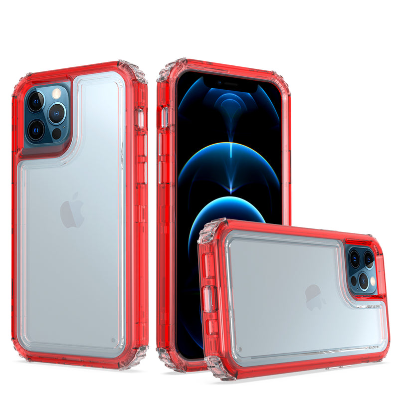 For iPhone 12 Pro Max 6.7 Premium Transparent Hybrid Case Cover - Clear/Red