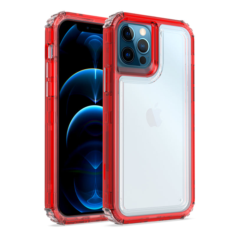 For iPhone 12 Pro Max 6.7 Premium Transparent Hybrid Case Cover - Clear/Red