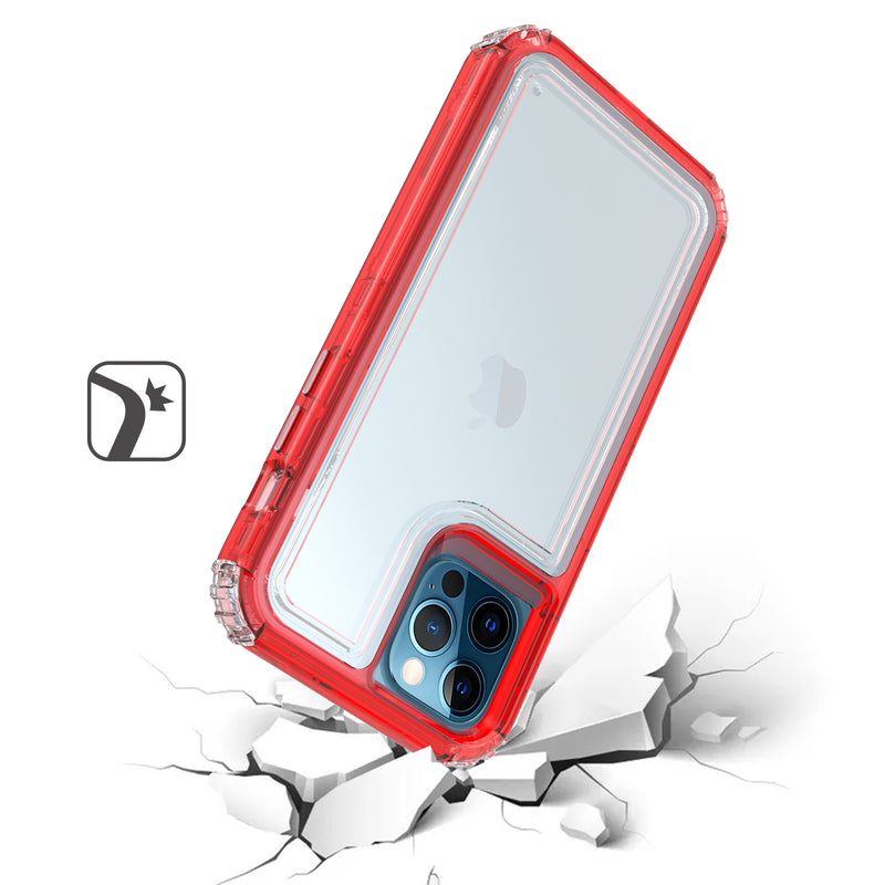 For iPhone 12 Pro Max 6.7 Premium Transparent Hybrid Case Cover - Clear/Red