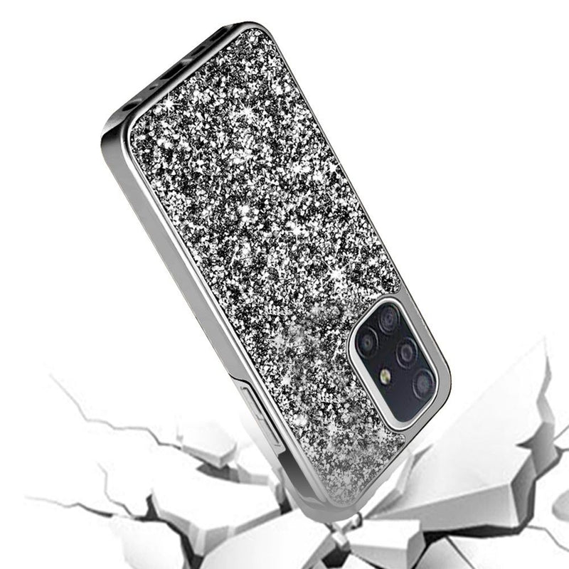 For Samsung Galaxy A51 4G Deluxe Diamond Bling Glitter Case Cover - Black