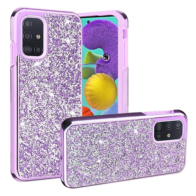 For Samsung Galaxy A51 4G Deluxe Diamond Bling Glitter Case Cover - Purple