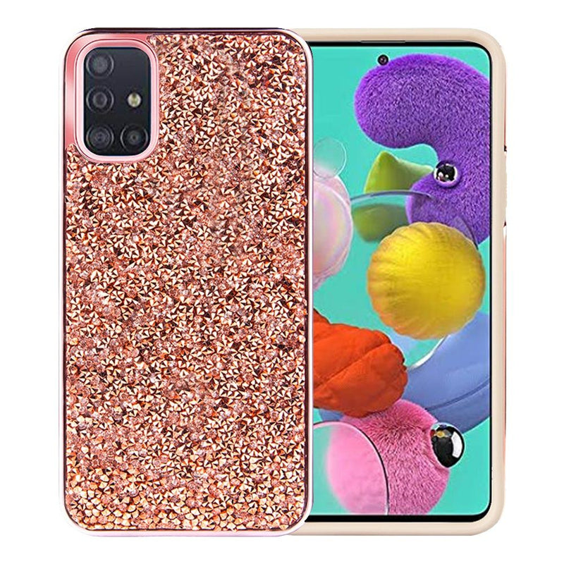 For Samsung Galaxy A51 4G Deluxe Glitter Diamond Electroplated PC TPU Hybrid - Rose Gold