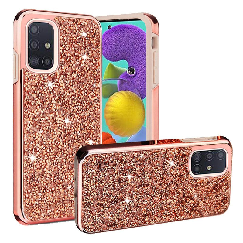 For Samsung Galaxy A51 4G Deluxe Glitter Diamond Electroplated PC TPU Hybrid - Rose Gold