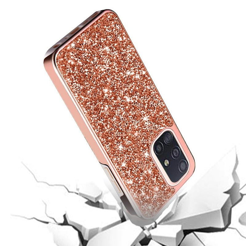 For Samsung Galaxy A51 4G Deluxe Glitter Diamond Electroplated PC TPU Hybrid - Rose Gold