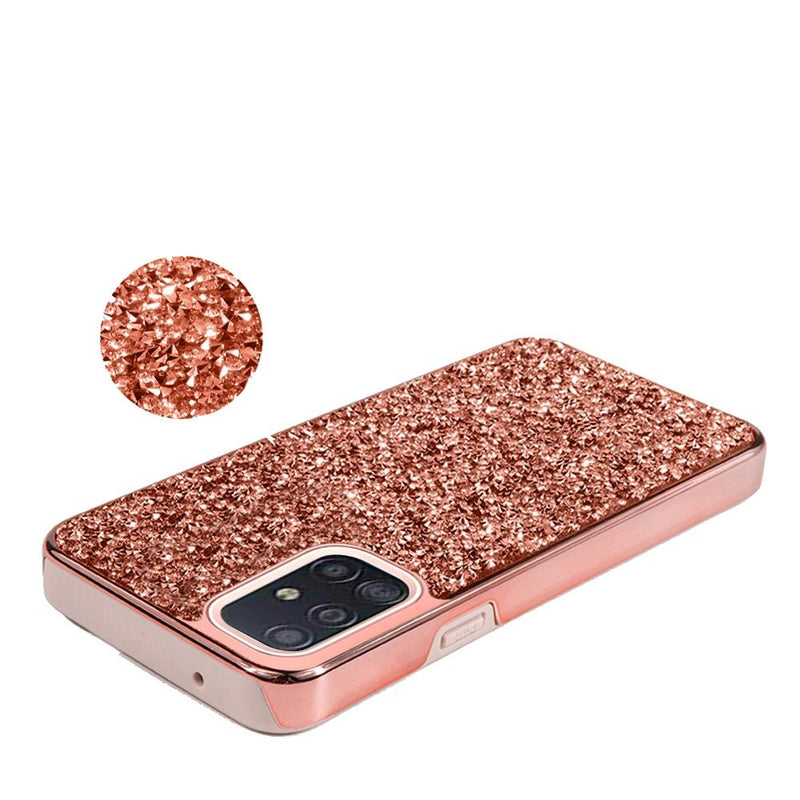 For Samsung Galaxy A51 4G Deluxe Glitter Diamond Electroplated PC TPU Hybrid - Rose Gold