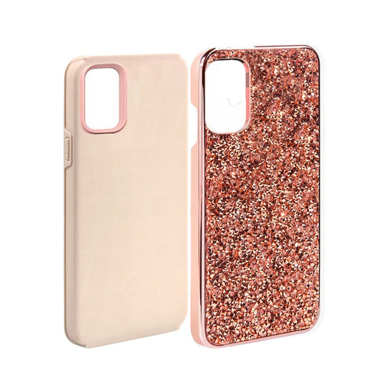 For Samsung Galaxy A51 4G Deluxe Glitter Diamond Electroplated PC TPU Hybrid - Rose Gold