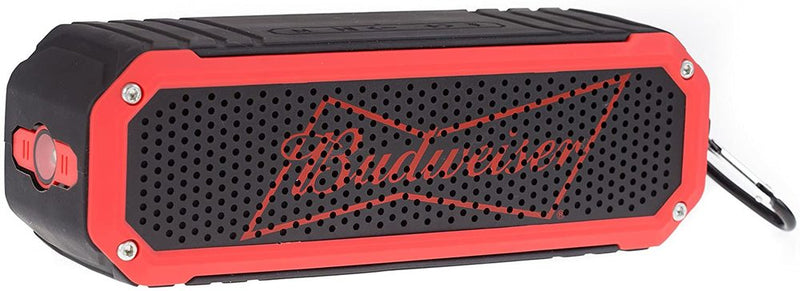 Budweiser Rugged Bluetooth Speaker, Wireless Shock Proof LED Flashlight Audio Sound Stereo Music Player (Water Resistant) Bluetooth Ultra Grip Portable Travel Speaker- Budweiser Red