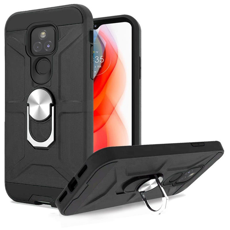 For Motorola Moto G Play 2021 Dynamic Magnetic RingStand Cover Case - Black