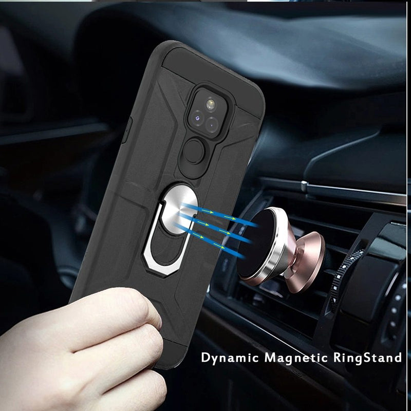 For Motorola Moto G Play 2021 Dynamic Magnetic RingStand Cover Case - Black