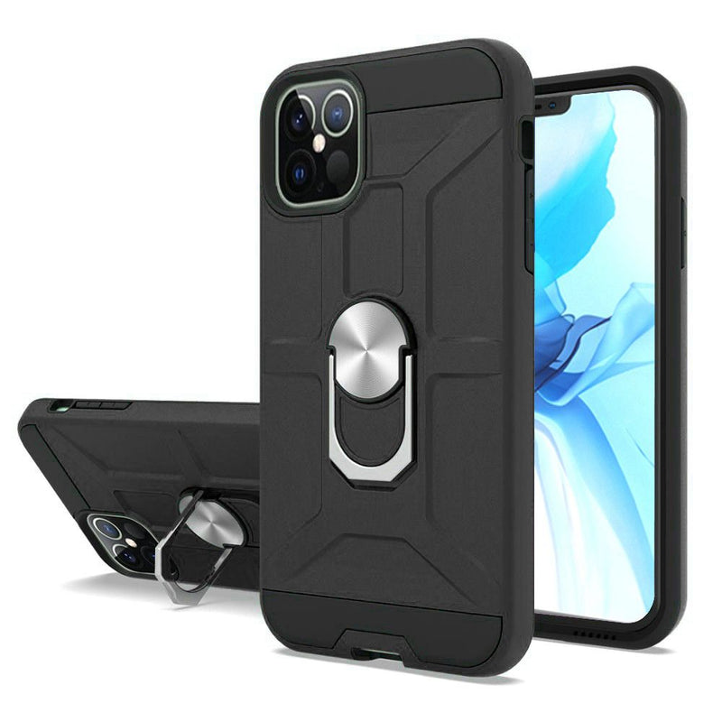 For iPhone 12/Pro (6.1 Only) Dynamic Magnetic RingStand Cover Case - Black