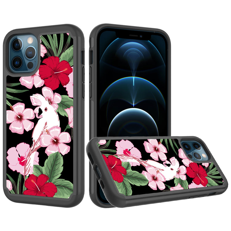 For iPhone 12 Pro Max 6.7 Beautiful Design Leather Feel Tough Hybrid Case Cover - Charming Flowers